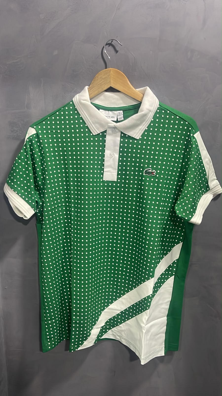 Camisa Gola Polo Lacoste Malha Piquet - Verde com Poá Branco